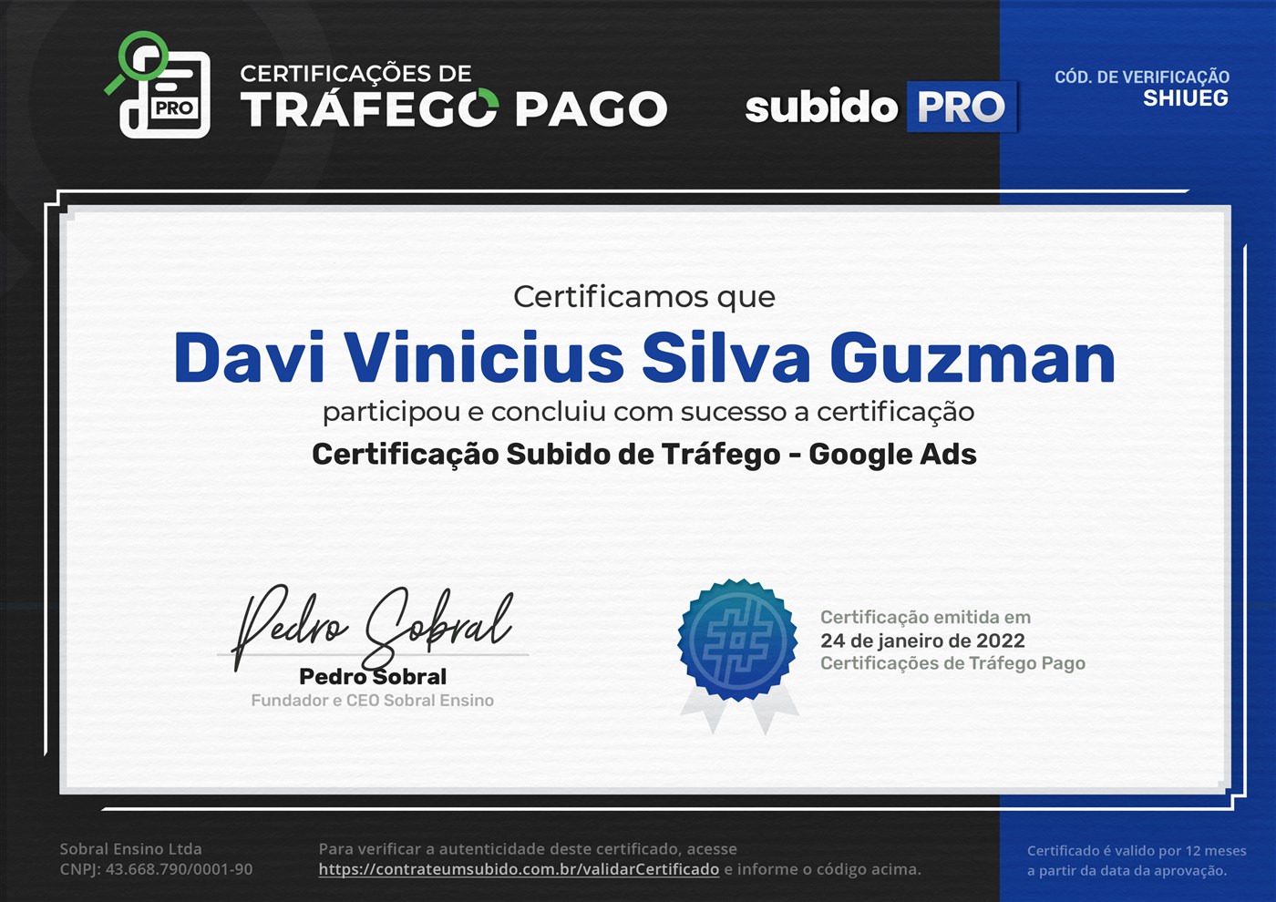 Certificação Subido de Tráfego - Google Ads
